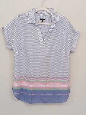 Talbots Multicolor Striped Short-Sleeve Cotton Collared Pullover Tunic L Preppy